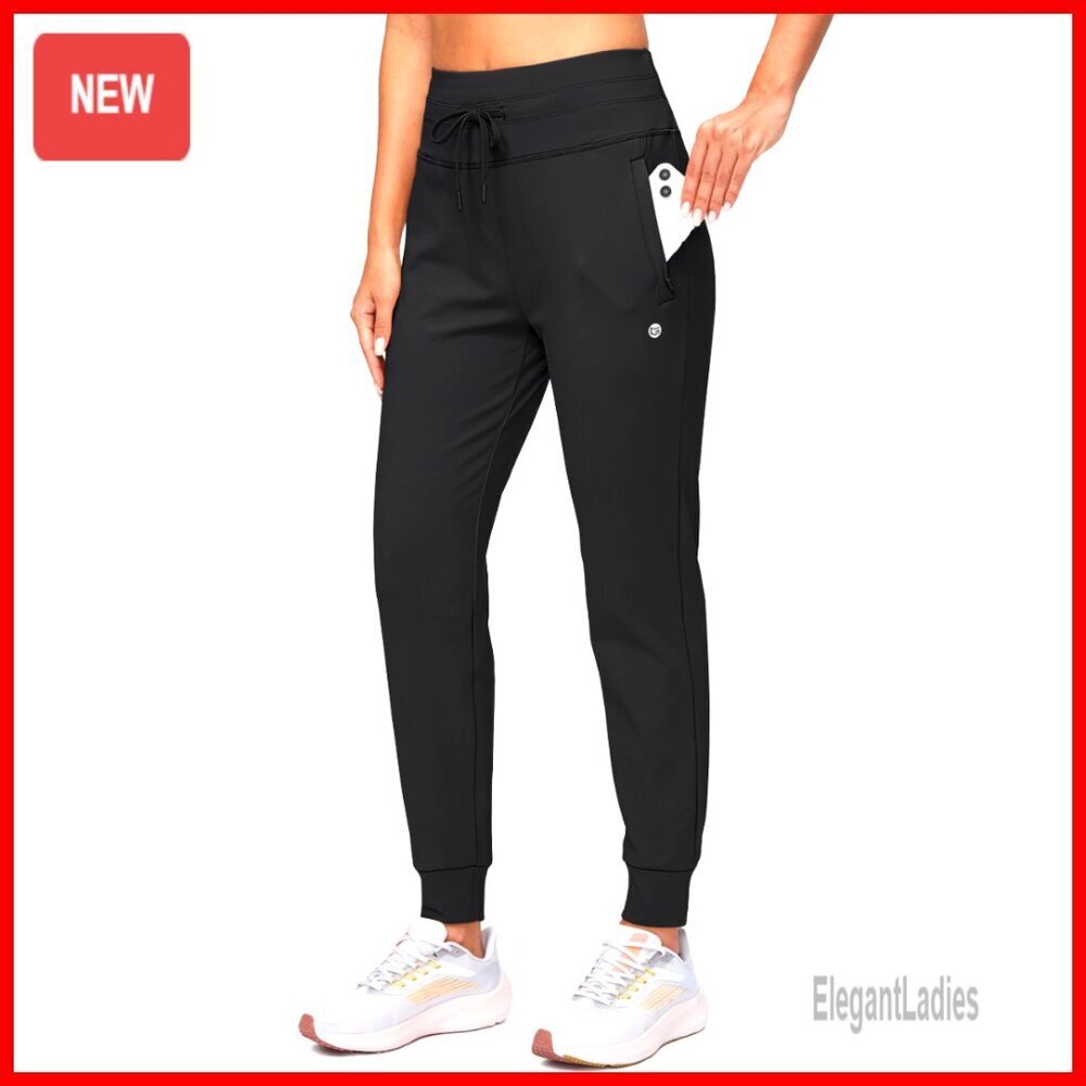 Fleece Lined Joggers High Waisted Water Resistant Thermal Sweatpants Pockets